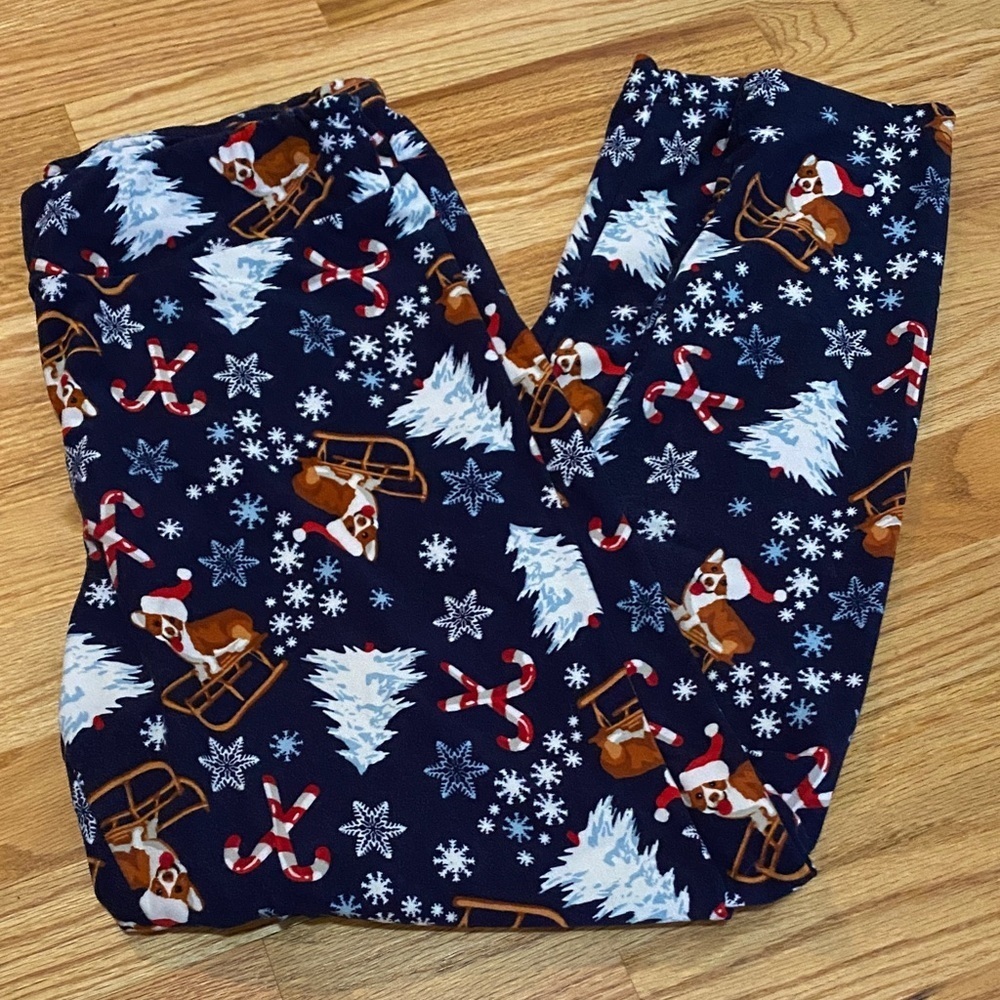 Navy Holiday Christmas Corgi or Dachshund leggings with Reindeer Print